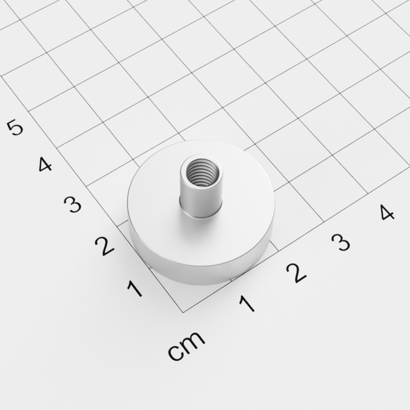 Topfmagnet mit Innengewinde, D=25mm, H=7mm, vernickelt, Grade N38, Gewinde  M6